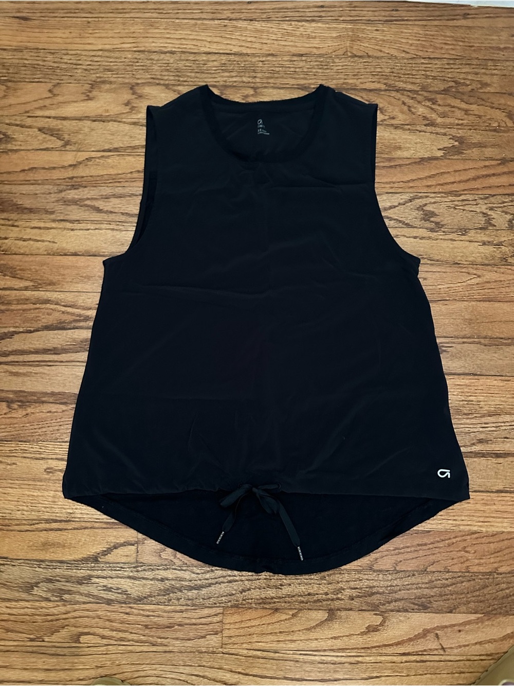 GapFit Mixed Materials Tie-Hem Tank in True Black - XS Petite